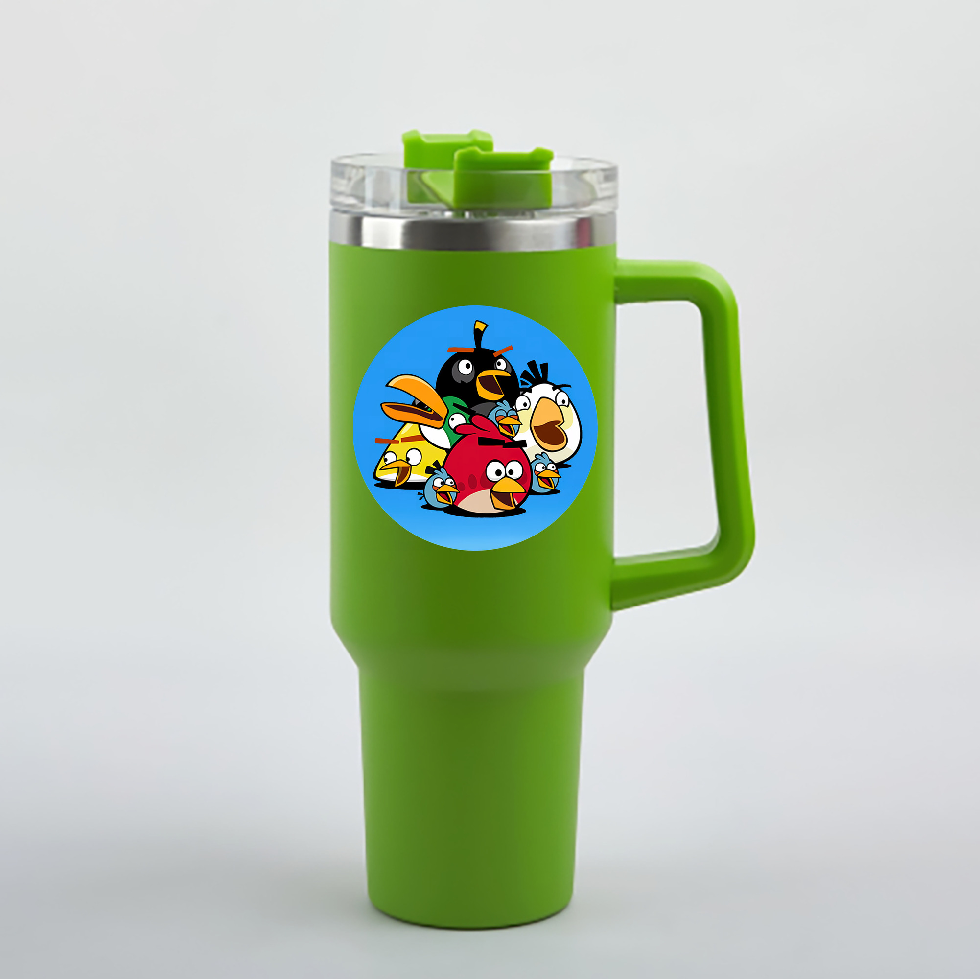 （画像用） Angry Birds アングリーバード 1200mL車用タンブラー - クリスタルステッカー（プラスチックストロー付き）